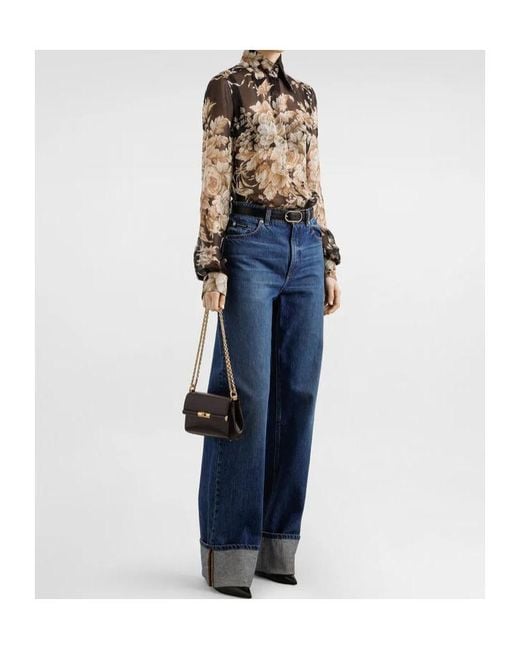 Dolce & Gabbana Brown Rose Printed Chiffon Shirt