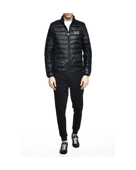 EA7 Blue Logo Printed Zipped Puffer Jacket for men