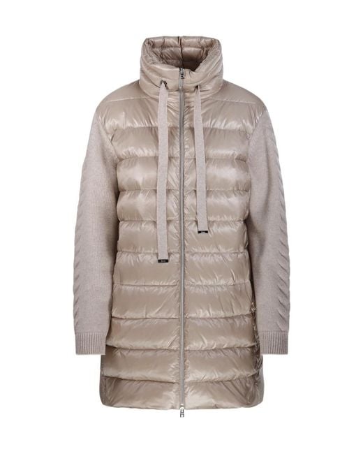 Herno Gray Quilted Panelled Zip-Up Coat