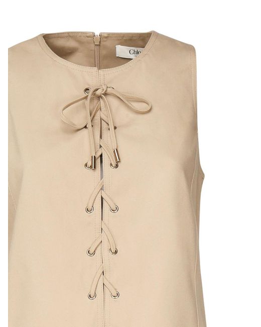 Chloé Natural Cotton Satin Lace-Up Pinafore Dress