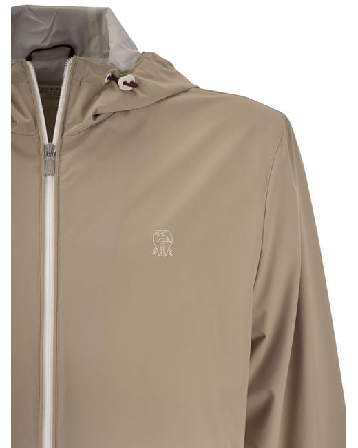 Brunello Cucinelli Brown Logo-Embroidered Zipped Hooded Windbreaker for men