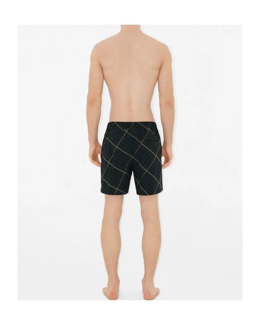 Burberry Green Check-Print Drawstring Swim Shorts for men