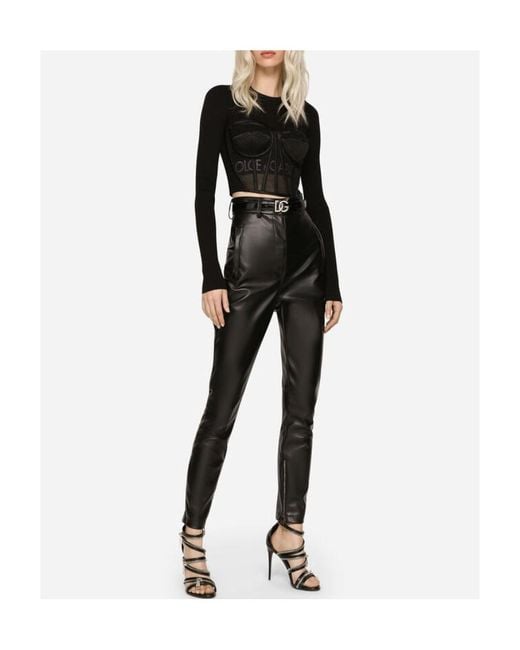 Dolce & Gabbana Black Ribbed Knit Bustier Sweater