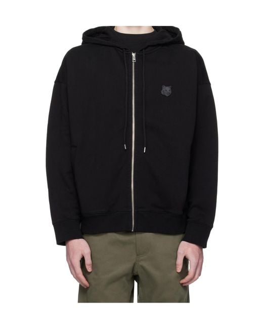 Maison Kitsuné Black Maison Kitsuné Fox Head Zipped Oversized Hoodie for men