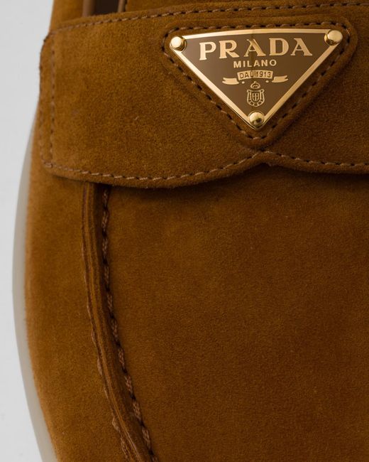 Prada Brown Suede Triangle Loafers