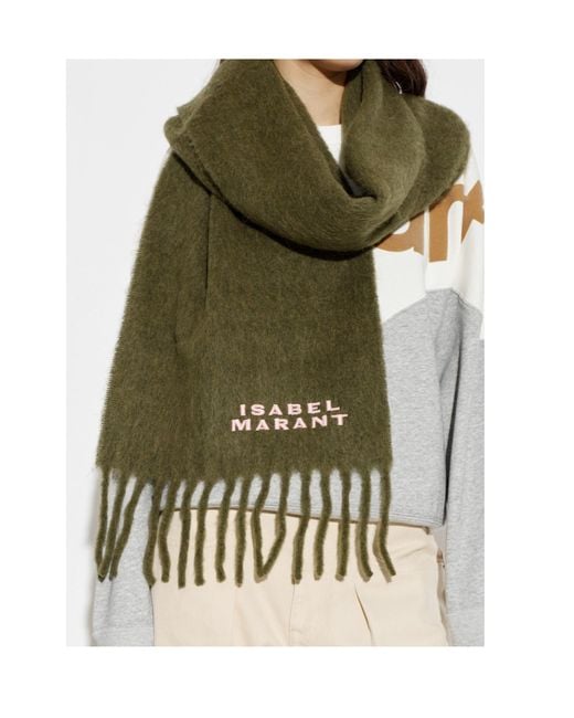 Isabel Marant Green Firny Logo-Embroidered Scarf
