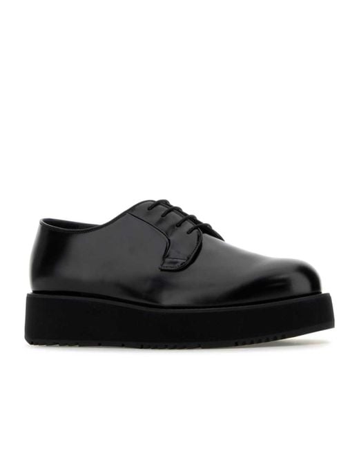 Prada Black Brushed-Leather Derby Shoes for men