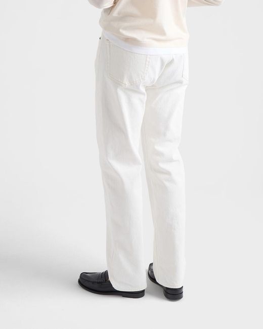 Prada White Old Denim Five-Pocket Jeans for men