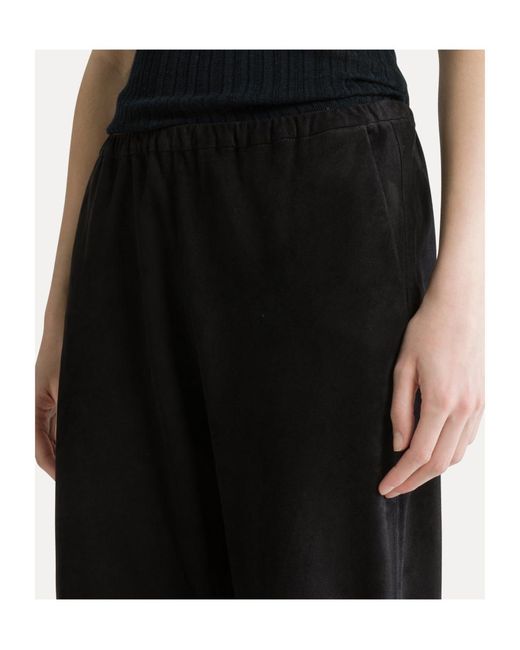 Forte_forte Black Suede Trousers With Elasticated Waistband