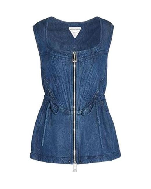Bottega Veneta Blue Zip-Up Denim Top