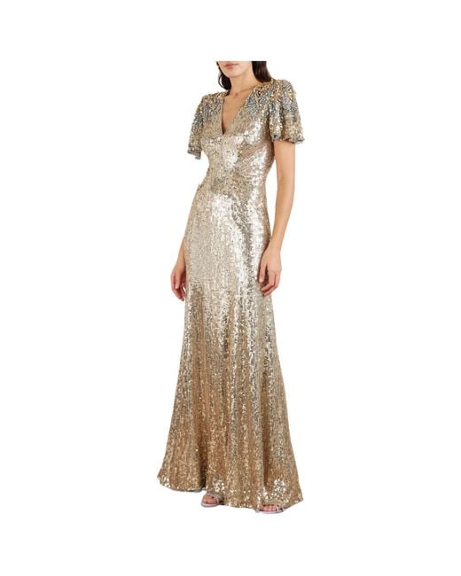 Jenny Packham Natural Embellished Mesh Gown
