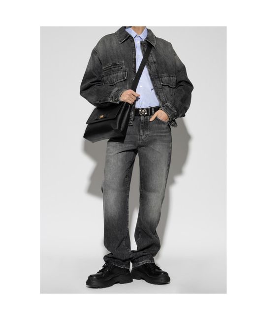 Versace Gray Long-Sleeved Denim Jacket for men