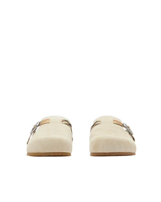 Burberry White Urchin Checked Buckle Clogs for men