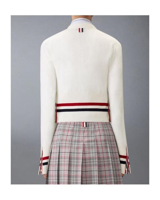 Thom Browne White Rwb-Stripe Cashmere Cardigan
