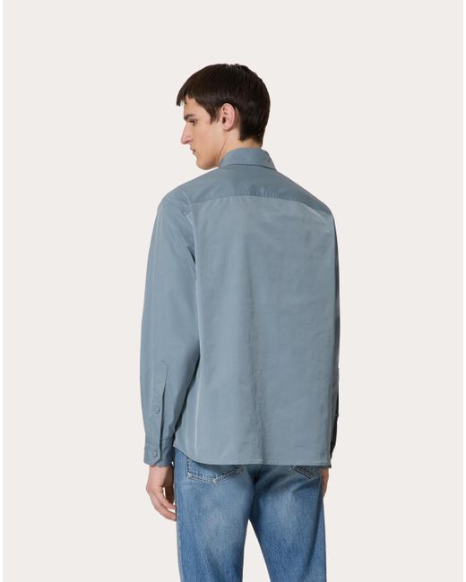 Valentino Blue Logo Plaque Buttoned Shirt Jacket for men