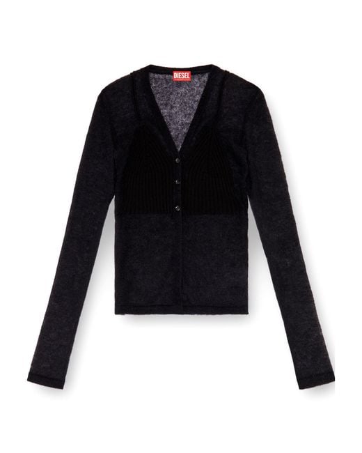 DIESEL Black M-Arina Bra Detailed Sheer Cardigan
