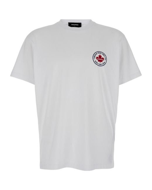 DSquared² White Logo Printed Crewneck T-Shirt for men
