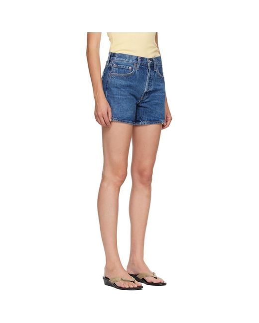Agolde Blue Classic Five-Pocket Denim Shorts