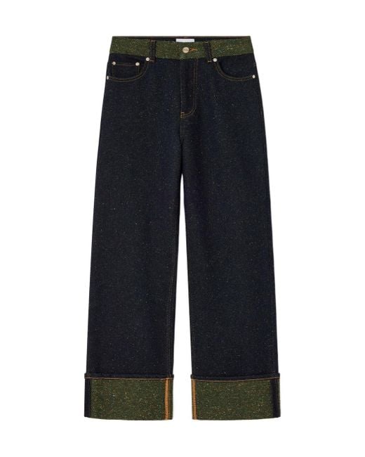 Ganni Blue Cuffed Hem Detailed Jeans