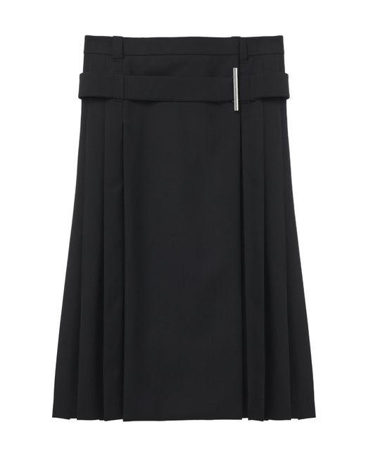McQueen Black Belted Waist Pleated Midi Skirt