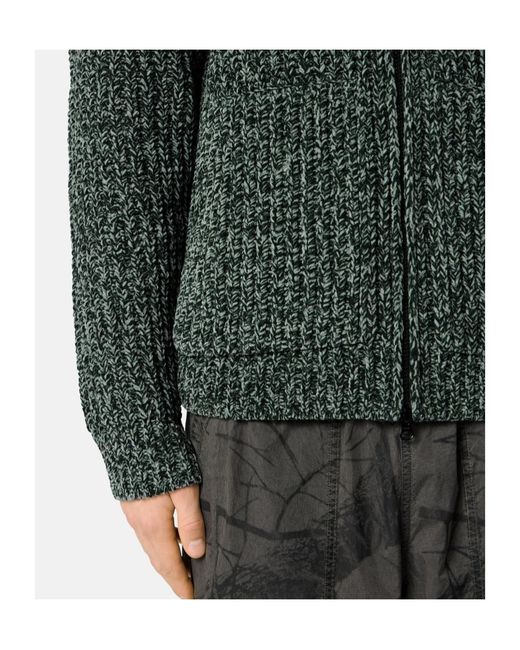 Stone Island Green Loose-Fitting Hooded Zip-Up Knit Sweater With Pockets for men