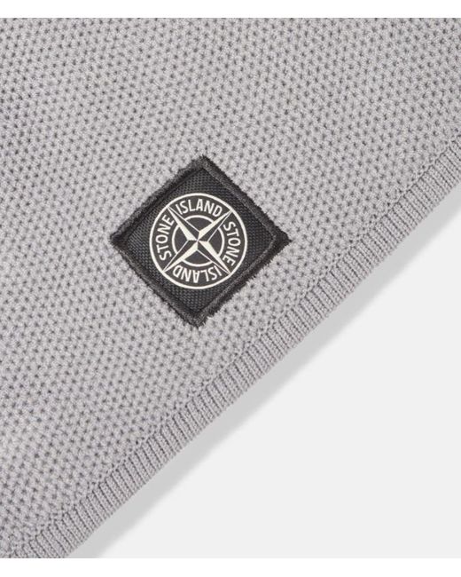 Stone Island Gray Beanie With Compass Patch And Ribbed Trim