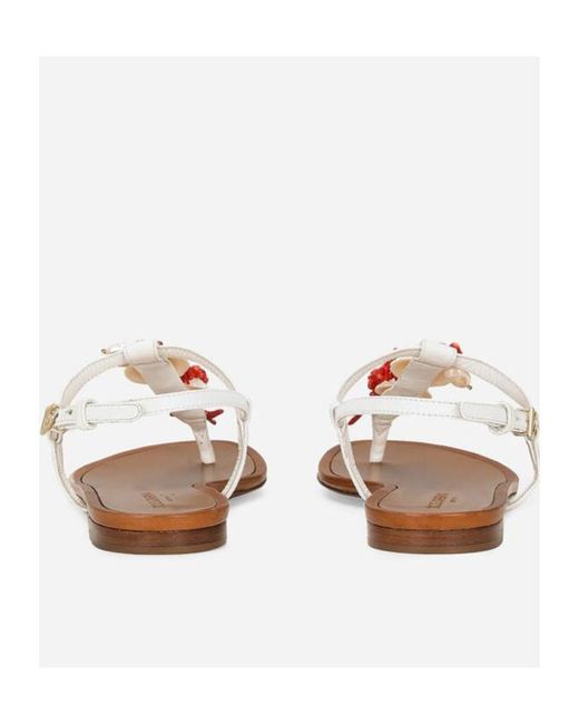 Dolce & Gabbana White Embellished Thong Sandals