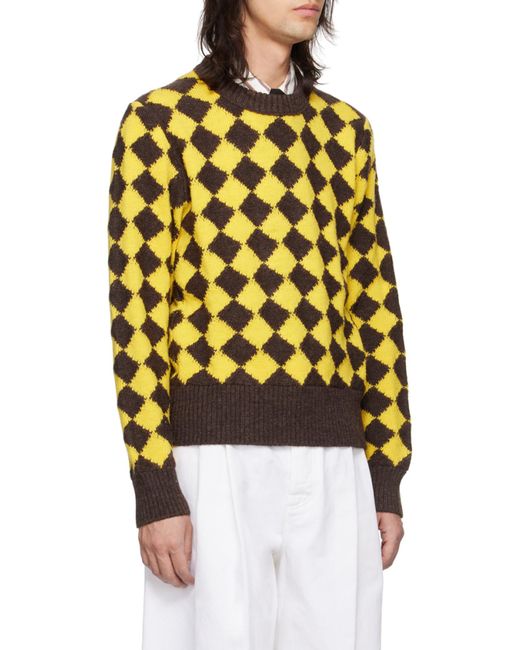Bottega Veneta Yellow Argyle Intarsia Wool Jumper for men