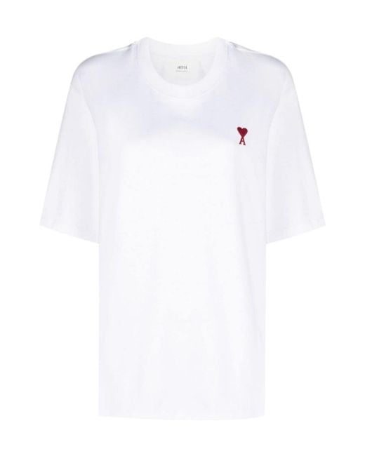 AMI White Ami De Coeur Logo Embroidered Crewneck T-Shirt