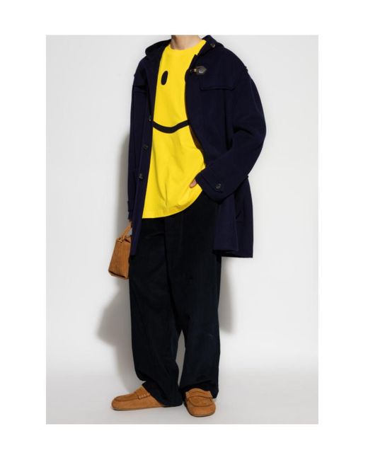 Moschino Blue Frog Closure Hooded Coat for men