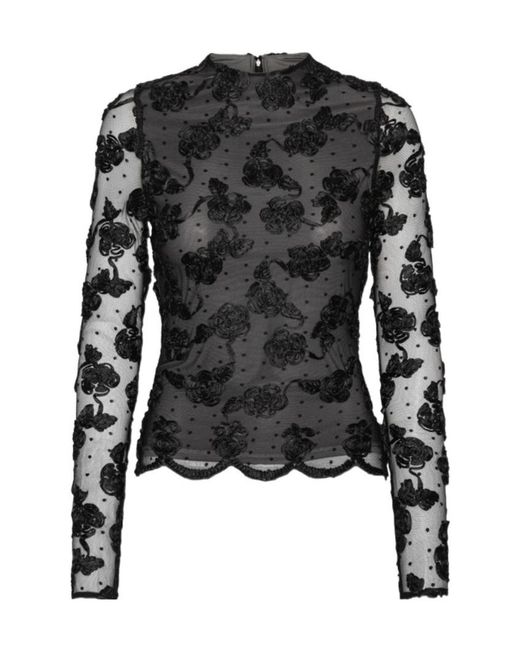 ROTATE BIRGER CHRISTENSEN Black Flower Mesh Ls Top
