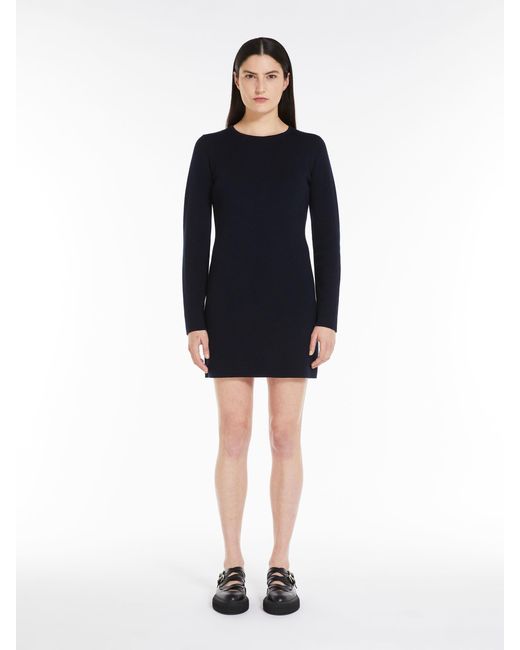 Max Mara Blue Wool Round-Neck Dress