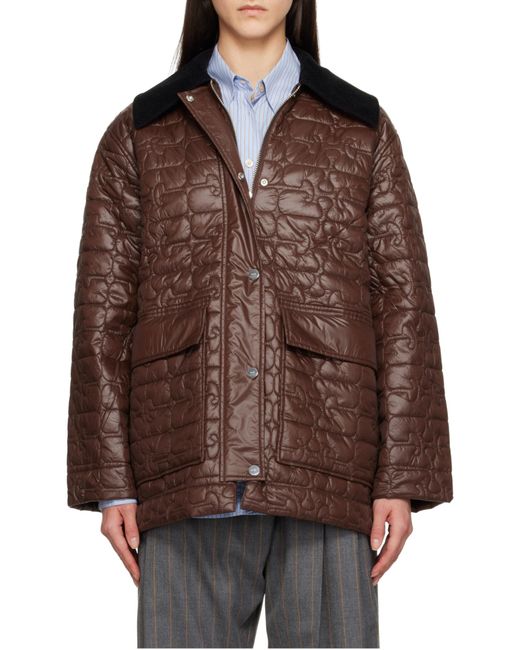 Ganni Brown Buttoned Padded Jacket