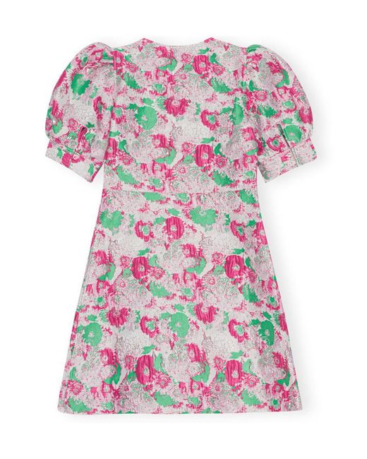 Ganni Pink Floral Printed V-Neck Mini Dress