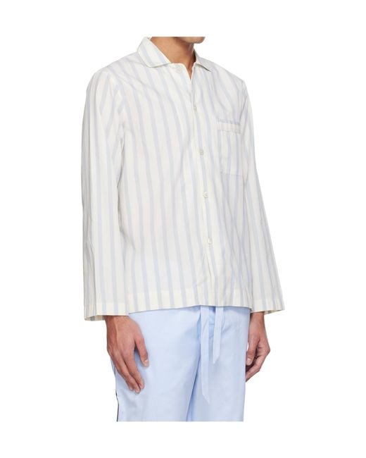 Tekla White Long-Sleeved Pajama Shirt for men
