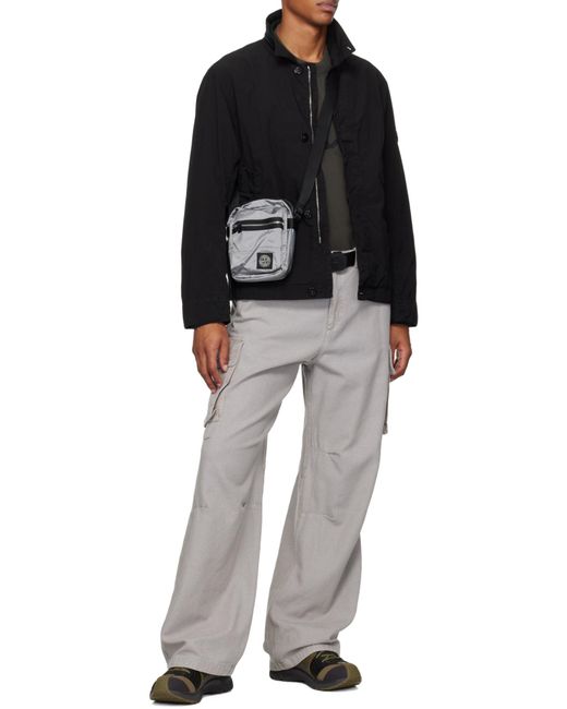 Stone Island Gray Logo Patch Zipped Crossbody Bag for men