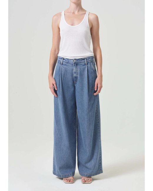Agolde Blue Ellis Pleated Wide-Leg Jeans