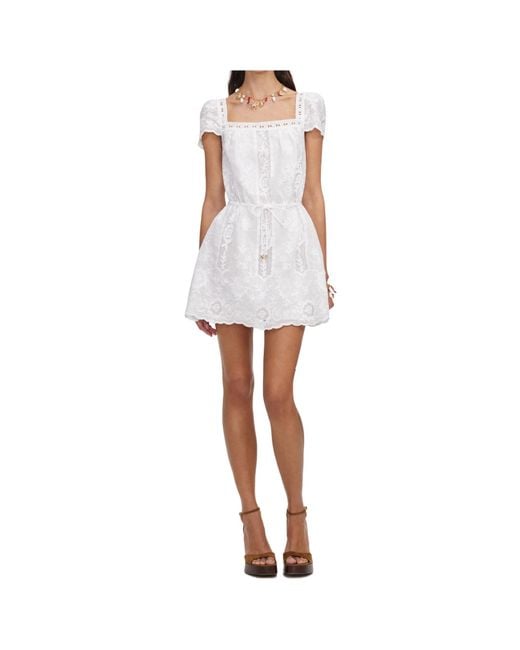 Self-Portrait White Ramie Mini Dress