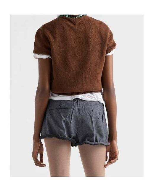 Prada Brown Embellished Short Sleeved Jumper