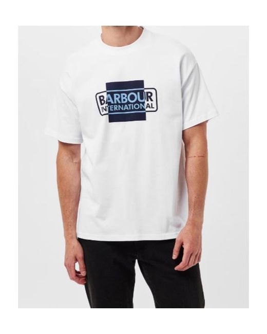 Barbour White Short-Sleeved Cotton Divide T-Shirt for men