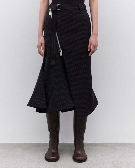 Sacai Black Striped Asymmetric Skirt