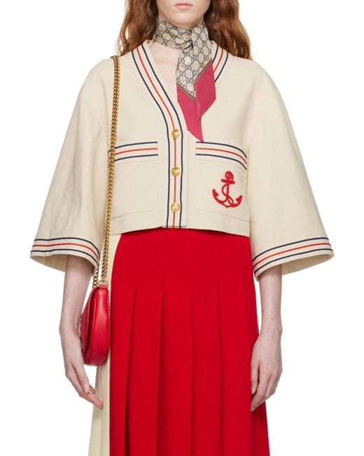 Gucci Natural Anchor Embroidered Patch Detail Gauze Shirt