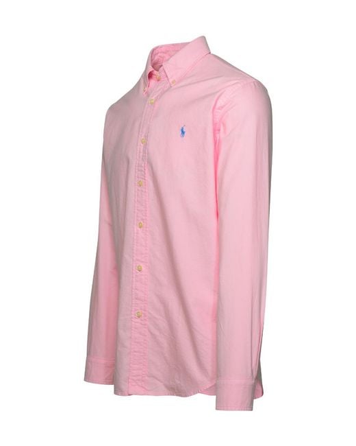 Polo Ralph Lauren Pink Logo Embroidered Buttoned Shirt for men