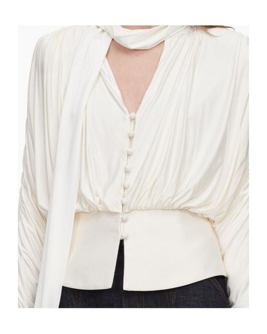 Self-Portrait White Cream Tie-Neck Jersey Top