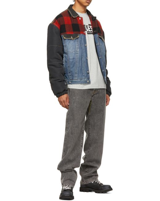 DIESEL Gray Checked Panel Denim Jacket for men