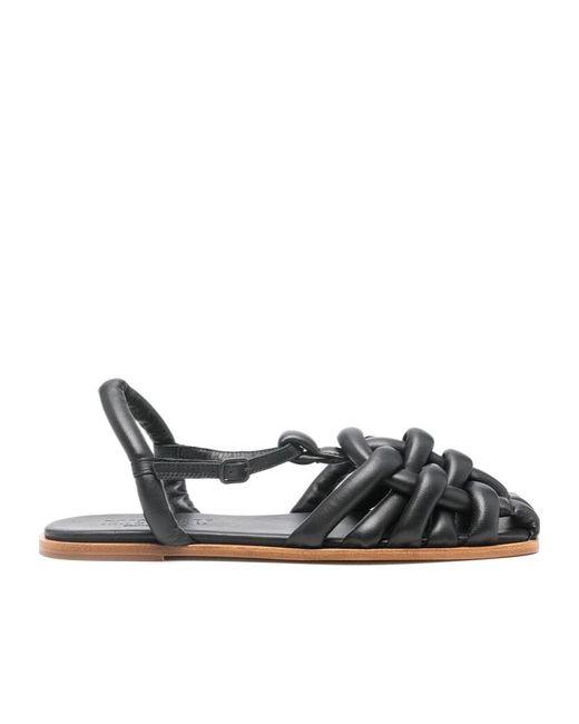 Hereu Black Square-Headed Flat Sandals