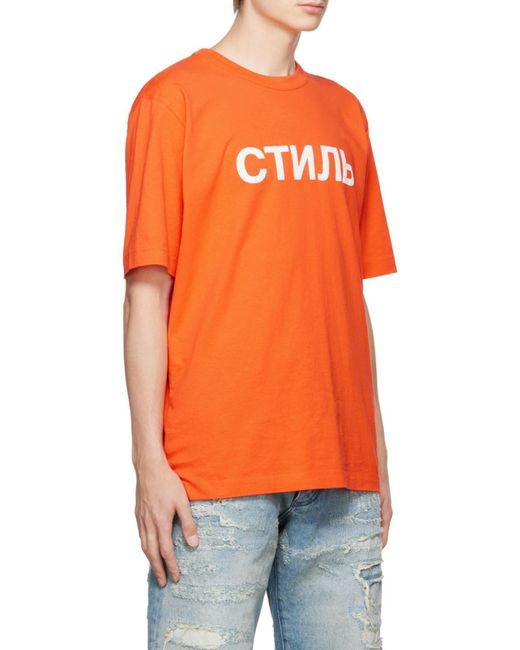 Heron Preston Orange Logo Printed Crewneck T-Shirt for men