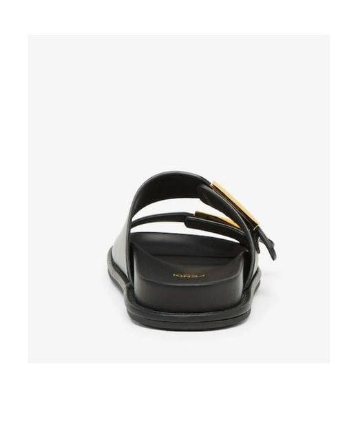 Fendi Black Ff Plaque Slides