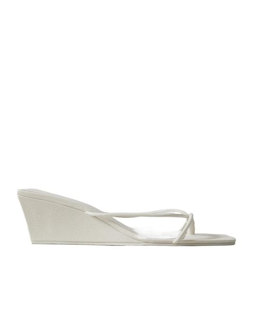 St. Agni White Leather Wedge Sandals