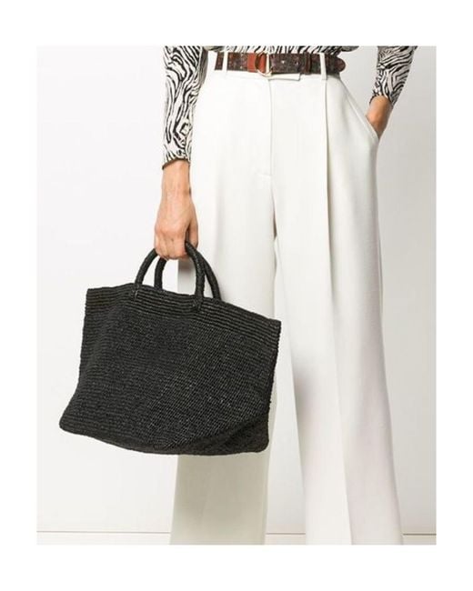 IBELIV Black Vanilla Woven Top Handle Bag